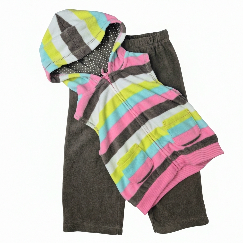 Carter’s Toddler Girls 2PC Fleece Vest & Pants Set - 24M Pink Brown Striped